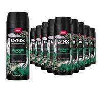 Lynx Fine Fragrance Collection 72 Hour Fresh, Odour and Sweat Protection Premium Deodorant Body Spray Infused with Essential Oil for Men 150 ml, 12 Pack (Emerald Sage)