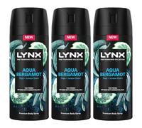 Lynx Fine Fragrance Collection 72 Hour Fresh, Odour and Sweat Protection Premium Deodorant Body Spray Infused with Essential Oil for Men 150 ml, 3 Pack (Aqua Bergamot)