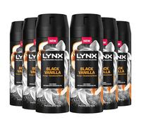 Lynx Fine Fragrance Collection 72 Hour Fresh, Odour and Sweat Protection Premium Deodorant Body Spray Infused with Essential Oil for Men 150 ml, 6 Pack (Black Vanilla)