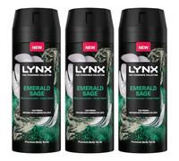 Lynx Fine Fragrance Collection 72 Hour Fresh, Odour and Sweat Protection Premium Deodorant Body Spray Infused with Essential Oil for Men 150 ml, 3 Pack (Emerald Sage)