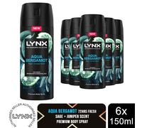 Lynx Fine Fragrance Collection Aqua Bergamot Deodorant Body Spray 150ml, 6 Pack