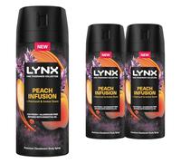 Lynx Fine Fragrance Collection Deodorant for Men Peach Infusion, Pack of 3, 72 hours of Freshness Aluminium-Free Premium Body Spray with 2x Odour-Busting Technology, 150 ml
