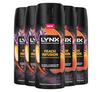 Lynx Fine Fragrance Collection Deodorant for Men Peach Infusion, Pack of 5, 72 hours of Freshness Aluminium-Free Premium Body Spray with 2x Odour-Busting Technology, 150 ml