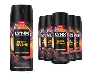 Lynx Fine Fragrance Collection Peach Infusion Body Spray for Men Aluminium Free Deodorant, 72H Odour Protection Bodyspray Aerosol, 2x Odour Busting Technology (Pack of 6,150 Ml)