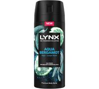 Lynx Fine Fragrance Collection Aqua Bergamot Premium Body Spray Men's Deodorant infused with bergamot, sage, & juniper essential oils for 72 hours of freshness 150 ml