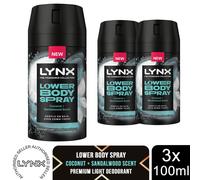 Lynx Fine Fragrance Lower Body Spray Coconut Sandalwood 100ml 3 Pack Mens 72H