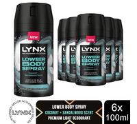 Lynx Fine Fragrance Lower Body Spray Coconut Sandalwood 100ml 6 Pack Mens 72H
