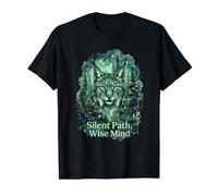 Lynx Forest Silent Path Wise Mind Wildlife Nature Value Graphic T-Shirt, Men, Black, S