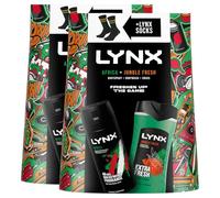 Lynx FRESHEN UP THE GAME Jungle Fresh 12H Refreshing Body Wash 225 ml and Africa 48H High Definition Fragrance Body Spray 150ml Duo Gift Set for Him with a Pair of Socks,2pk
