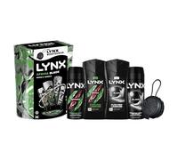 Lynx Gift Set Africa & Black Bumper with two body wash and body spray duos & a Body Scrub Tool perfect gifts for him 4 piece