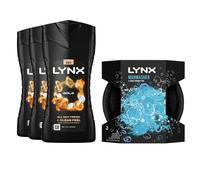 Lynx Men's 3x Gold Fragrance Bodywash 225ml with Manwasher Shower Tool in Black Lynx Black