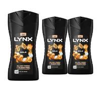 Lynx Gold Oud Wood & Vanilla Shower Gel for Men 225ml Pack of 3 Dual Action Body Wash with Plant Based Moisturisers 12H Fresh Fragrance Lynx Shower Gel Multipack Daily Shower Gel