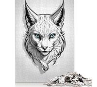 Lynx Head Tribal Jigsaw Puzzles Puzzles for Adults Kids. 1000 Pieces Great Gifts Challenge Toy Educational Games Home Decoration for Educational Games Gifts 1000pcs (38x26cm)