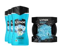 Lynx Men's Ice Chill 3-in-1 Bodywash 3 Pack 225ml with Manwasher Shower Tool in Blue Lynx Blue