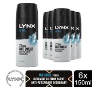 Lynx Ice Chill Anti-Perspirant Aerosol Deodorant Spray 72H Protection 150ml, 6pk