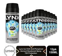 Lynx Ice Chill Anti Perspirant Body Spray 150ml 12 Pack Mens 72H Protection