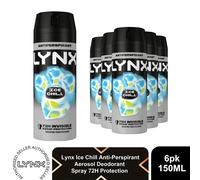 Lynx Ice Chill Anti Perspirant Body Spray 150ml 6 Pack Mens 72H Protection
