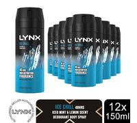 Lynx Ice Chill Body Spray 150ml 12 Pack Mens Deodorant 48H Mint & Lemon Scent