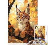 Lynx in Autumn Forest Jigsaw Puzzle 1000 Piece for Teenagers Serene Peaceful Play Activity Peaceful Calm Stress Relief (50X75cm)