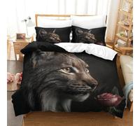 Lynx in The Forest And Snow 3D Printed Duvet Cover Set Bedding Set,Soft Microfiber Pillowcases,Hidden Zipper Quilt Cover Easy Care Comforter Cover for Kids Boys Girls Teens Super King（260x220cm）
