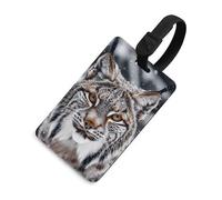 Lynx in The Snow Luggage Tag Cute Unique Travel Bag Tag Personalized Luggage Tag ID Label Address Card and Durable Round Ring Travels Gift Airport Essentials Black-Style