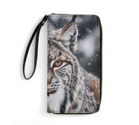 Lynx in The Snow Wallet, Long PU Leather Wallet with Wrist Strap, Large Capacity & Multi Card Holder Wallets