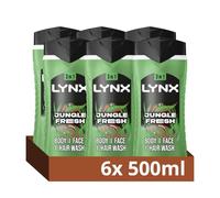 Lynx Jungle Fresh 3-in-1 Body Wash Hair, Face and Body Cleanser shower gel with a palm leaf & amber scent for an all day fresh & clean feel 6x 500 ml