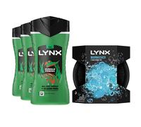 Lynx Men's 3x Shower Gel Jungle Fresh 225ml with Manwasher 2-Sided Shower Tool in Green