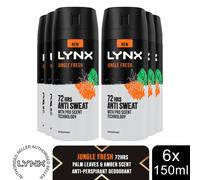 Lynx Jungle Fresh 72H Anti Perspirant Body Spray for Men, 6x150ml