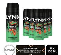 Lynx Jungle Fresh Body Spray 150ml 6 Pack Mens Deodorant 48H Palm & Amber Scent