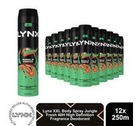 Lynx Jungle Fresh Body Spray 250ml 12 Pack Mens Deodorant 48H Palm Amber Scent