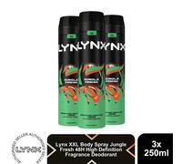 Lynx Jungle Fresh Body Spray 250ml 3 Pack Mens Deodorant 48H Palm Amber Scent
