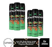 Lynx Jungle Fresh Body Spray 250ml 6 Pack Mens Deodorant 48H Palm Amber Scent