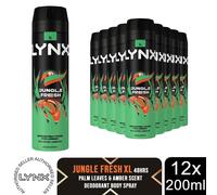 Lynx Jungle Fresh XL Body Spray 200ml 12 Pack Mens Deodorant 48H Fresh Scent