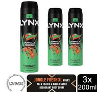 Lynx Jungle Fresh XL Body Spray 200ml 3 Pack Mens Deodorant 48H Odour Protection