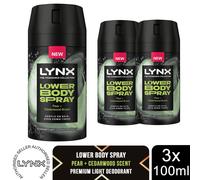 Lynx Lower Body Spray Pear + Cedarwood Scent 100ml 3 Pack Mens Deodorant 72H