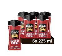 Lynx Men Sunset Fresh 3-in-1 Hair, Face and Body Wash with a mango & mandarin scent and all-day freshness 225 ml, Pack of 6