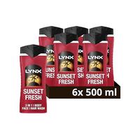 Lynx Men Sunset Fresh 3-in-1 Hair, Face and Body Wash with a mango & mandarin scent and all-day freshness 500 ml, Pack of 6