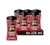 Lynx Men Sunset Fresh 3-in-1 Hair, Face and Body Wash with a mango & mandarin scent and all-day freshness 225 ml, Pack of 6
