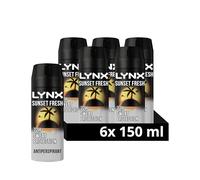 Lynx Men Sunset Fresh Deodorant Body Spray Antiperspirant with a mango & mandarin scent and 72 hour invisible sweat protection 150 ml, Pack of 6