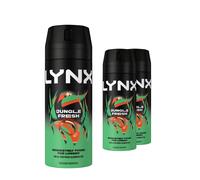Lynx Men's Body Spray Jungle Fresh 48H HD Fragrance Deodorant 150ml, 3 Pack in Black