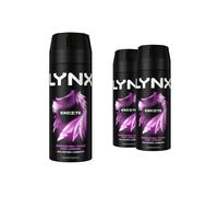Lynx Men's Excite Body Spray Deodorant 48Hrs HD Fragrance 150ml, 3 Pack in Black