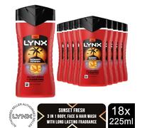 Lynx Mens Shower Gel 225ml 18 Pack 12H Freshness 3in1 Body Face Hair Wash Range