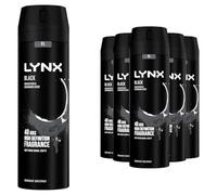 Lynx Pack of 6 XL Black 48 Hours High-Definition Fresh Frozen Pear & Cedarwood Scent Body Spray Deodorant with dual-action odor-busting zinc technology, 200ml