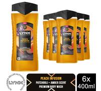 Lynx Peach Infusion Body Wash 400ml 6 Pk Fine Fragrance Mens Shower Gel