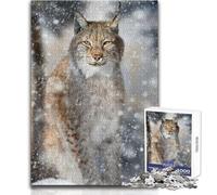 Lynx Portrait in The Snow Teenagers 1000 Piece Jigsaw Puzzle Fun Learning Cognitive Game Thoughtful Unique Present Selection Size 38x26cm