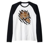 Lynx Ripping Through Fierce Wild Cat Forest Predator Raglan Baseball Tee