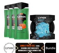 Lynx Shower Gel 500ml 3 Pack with Manwasher 2 Sided Shower Tool Mens Body Wash