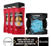 Lynx Shower Gel 500ml 3 Pack with Manwasher 2 Sided Shower Tool Mens Body Wash