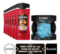 Lynx Shower Gel 500ml 6 Pack with Manwasher 2 Sided Shower Tool Mens Body Wash
